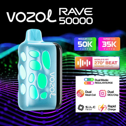 VOZOL RAVE 50000 Puffs Disposable Vape 10000mAh Battery 5% Nicotine Wholesale 15 Flavors