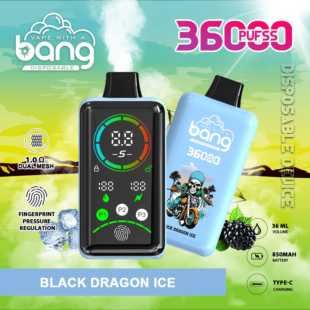 Bang 36000 Power Disposable Vape – 850mAh Battery, 36mL E-Liquid, 0% to 5% Nicotine Options 12 Flavors