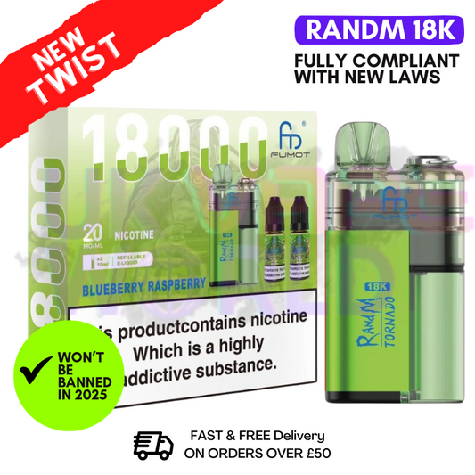 Blueberry Raspberry RandM Tornado 18K 18000 Puff Vape Kit