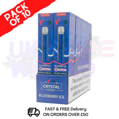 Blueberry ICE Crystal Bar Puffs 600 VU9 Box Of 10