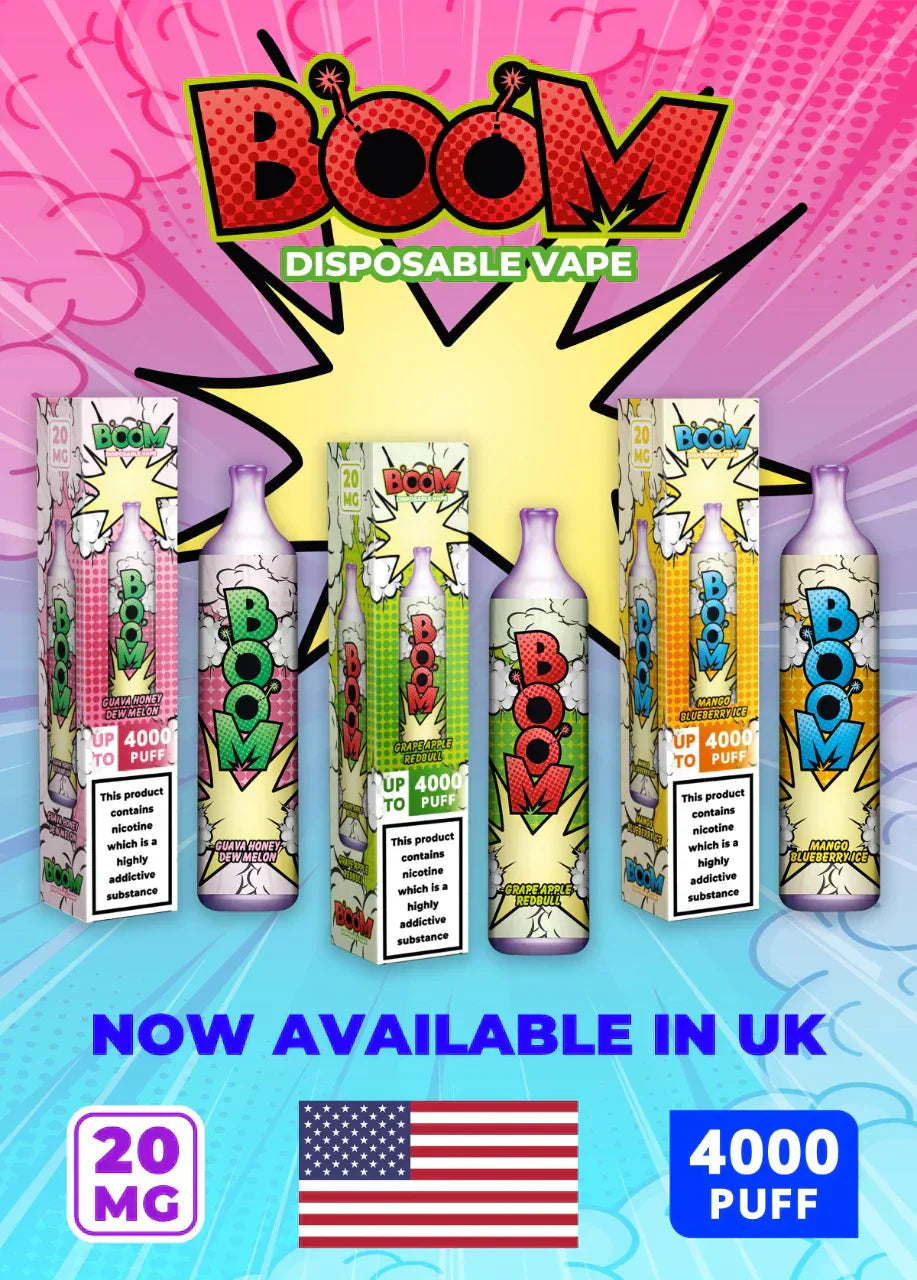 Pack of 10 Boom Disposable Vape2 ml 20 mg Up to 4000 Puffs Non rechargeable