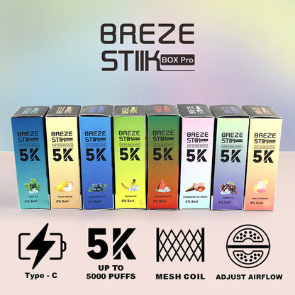 Breze Stiik Box Pro 5000 Puffs – 12ml Prefilled Pod, Mesh Coil, Adjustable Airflow, 950mAh Rechargeable Vape