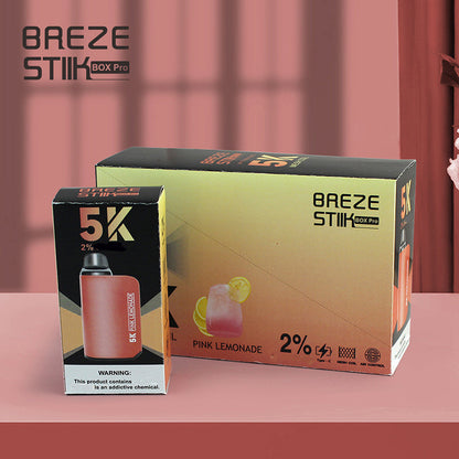 Breze Stiik Box Pro 5000 Puffs Vape Disposable 950mah Rechargeable Battery Pen Electronic Cigarettes Puff 5k 2% 5% 12ml Prefilled Pod Mesh Coil Adjustable Airflow