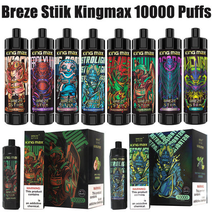 Breze Stiik Kingmax 10000 Puffs Vape Disposable Electronic Cigarettes Puff 20ml Prefilled Pod Mesh Coil Sub-ohm Adjustable Airflow