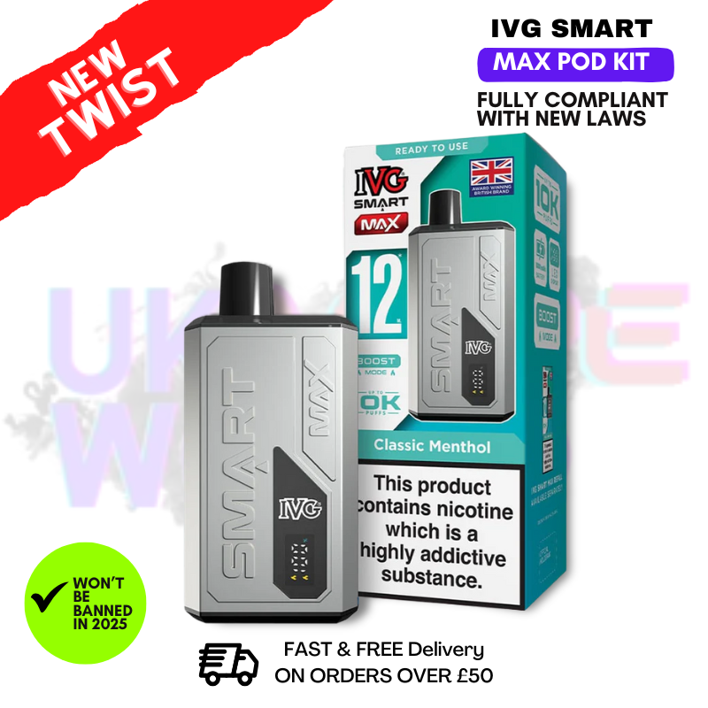 Classic Menthol IVG Smart Max 10K Puff Prefilled Pod Kit-20mg，10ml E-liquid,Multiple Nicotine