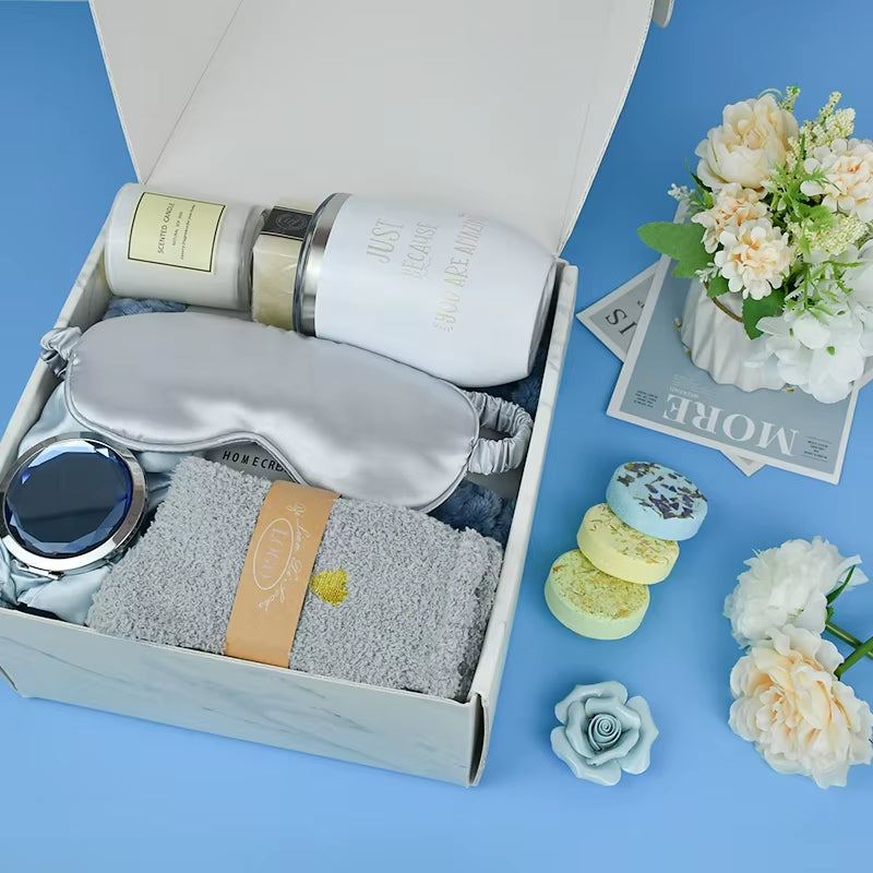 Home Spa Gift Box, Birthday Wedding Gift, Cuban Candle Jar, Tumbler, Quick Recovery Gift Set, Feminine Care Set