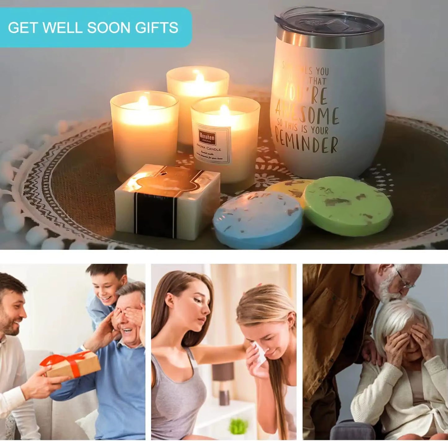 Home Spa Gift Box, Birthday Wedding Gift, Cuban Candle Jar, Tumbler, Quick Recovery Gift Set, Feminine Care Set