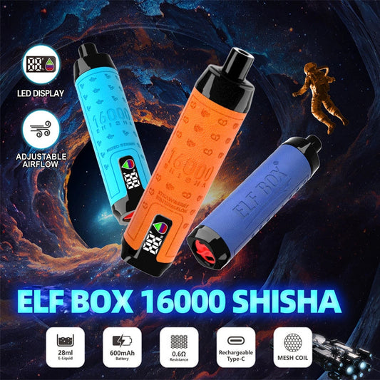 ELF BOX Shisha 16000 Puffs - 28mL, 5% Nic Salt, 12 Flavors, LED Display