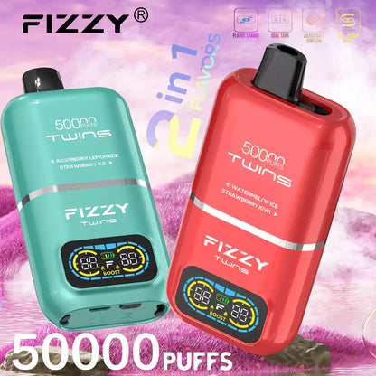 Fizzy Twins 50000 Puffs Dual Tank Double Flavor 12 Colors 2% 5% Low Nicotine Bulk Buy Rechargeable Disposable Vapes Pen Wholesale