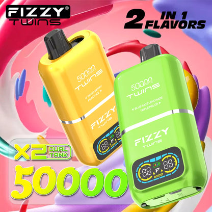 Fizzy Twins 50000 Puffs Dual Tank Double Flavor 12 Colors 2% 5% Low Nicotine Bulk Buy Rechargeable Disposable Vapes Pen Wholesale