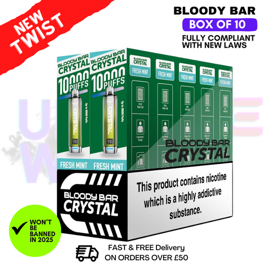 Fresh Mint Bloody Bar Crystal 10K Puff Box Of 10