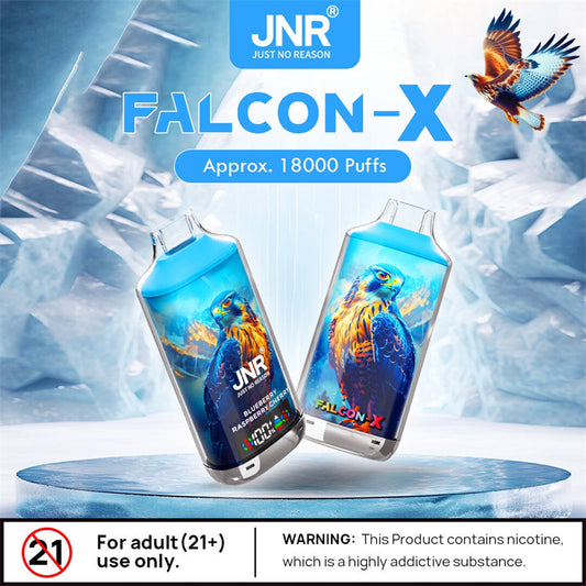 Jnr Falcon-X 18000 Puff Bar Crystal Vaper Dual Mesh Coil Adjustable Airflow Smoke 18k Puff E Disposable Vape-950mAh Battery, 24ml E-liquid, Multiple Nicotine 15 Flavors