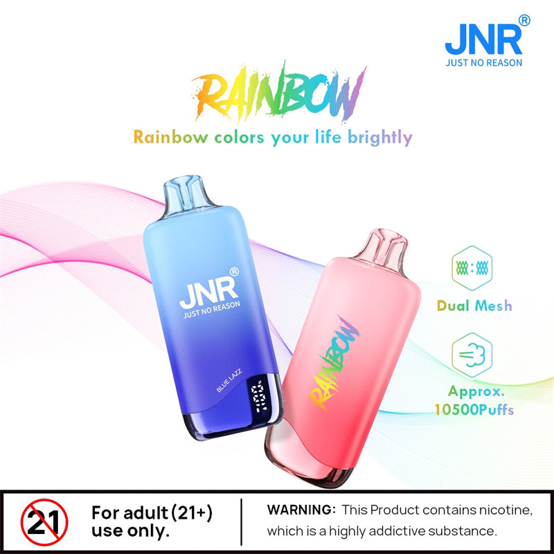 Jnr Rainbow 10500 Puffs Disposable Vaper Dual Mesh Vape Electronic Cigarette With Display-600mAh Battery,18ml E-liquid, Multiple Nicotine 25 Flavors