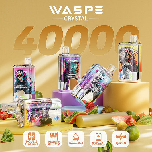 Waspe Crystal 40K Puffs Disposable Vape – Dual Flavors,Dual Mesh Coils,Smart LED Display