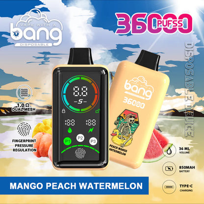 Bang 36000 Power Disposable Vape – 850mAh Battery, 36mL E-Liquid, 0% to 5% Nicotine Options 12 Flavors