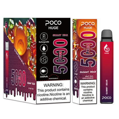 Poco Huge 5000 Puffs - 15mL, 5% Nic Salt, 10 Flavors, Rechargeable