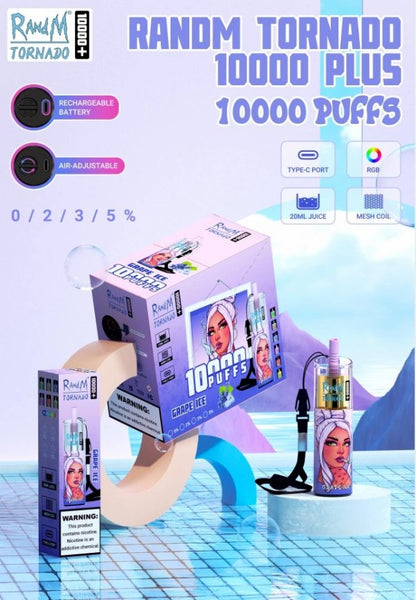 RandM Tornado 10000 Puffs Disposable Vape - 20ml, RGB Lights, 16 Flavors