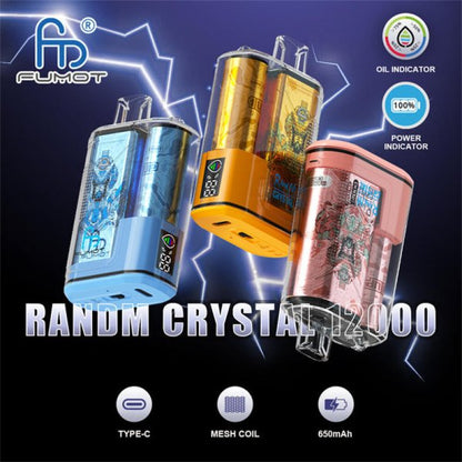 RandM Crystal 12000 Puffs - 20mL, 5% Nic Salt, 36 Flavors, LED Display