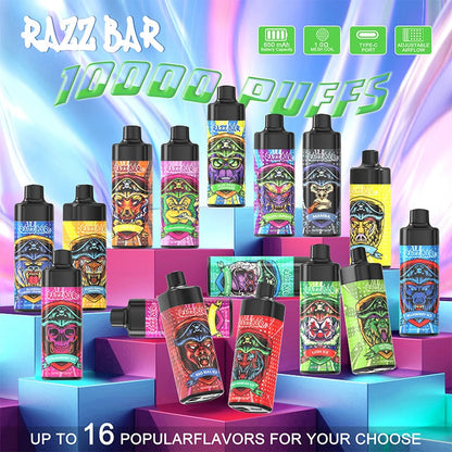 Razz Bar 10000 Puffs - 20mL Refillable, 5% Nic Salt, 16 Flavors
