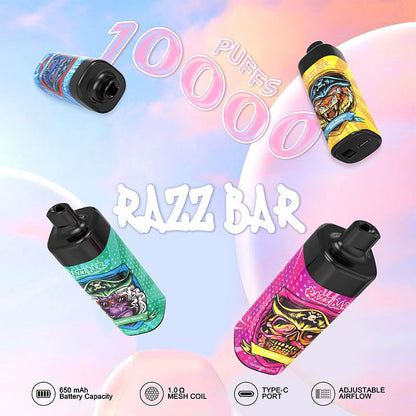 Razz Bar 10000 Puffs - 20mL Refillable, 5% Nic Salt, 16 Flavors