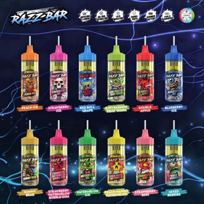 Razz Bar 16000 Puffs - 30mL, 2%/5% Nic Salt, 12 Flavors, Mesh Coil