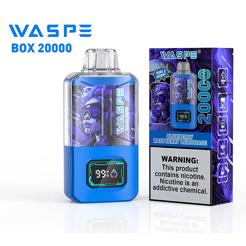 WASPE 20000 20K Puffs 0% 2% 3% 5% Nicotine LCD Display Rechargeable Disposable Vape