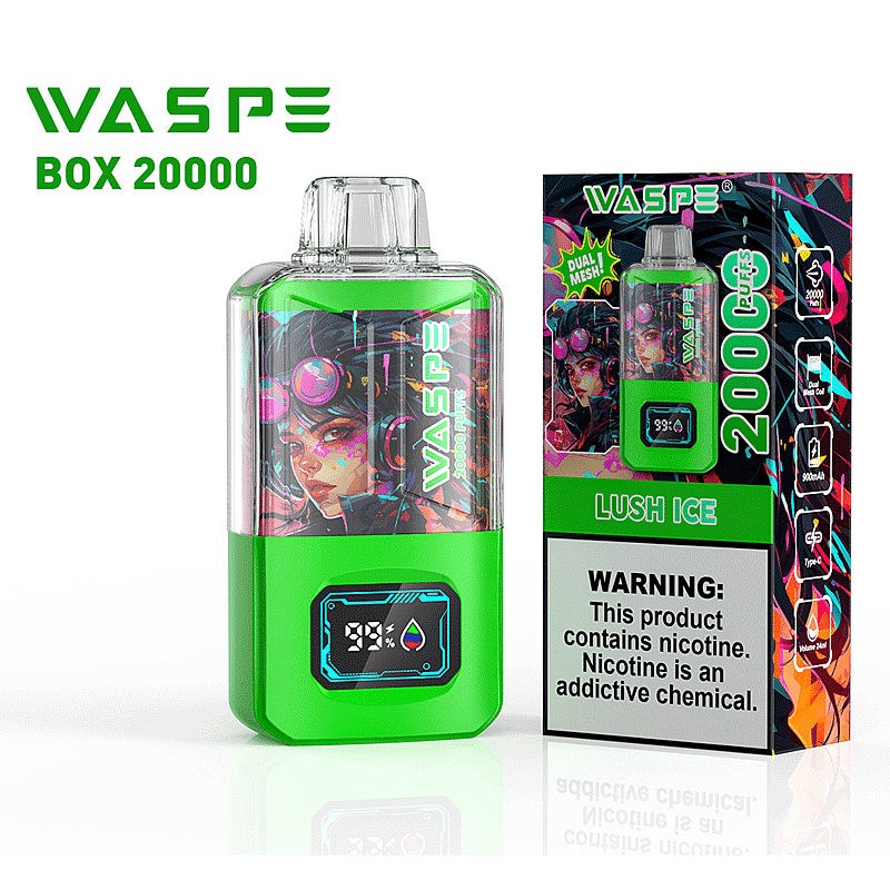 WASPE 20000 20K Puffs 0% 2% 3% 5% Nicotine LCD Display Rechargeable Disposable Vape