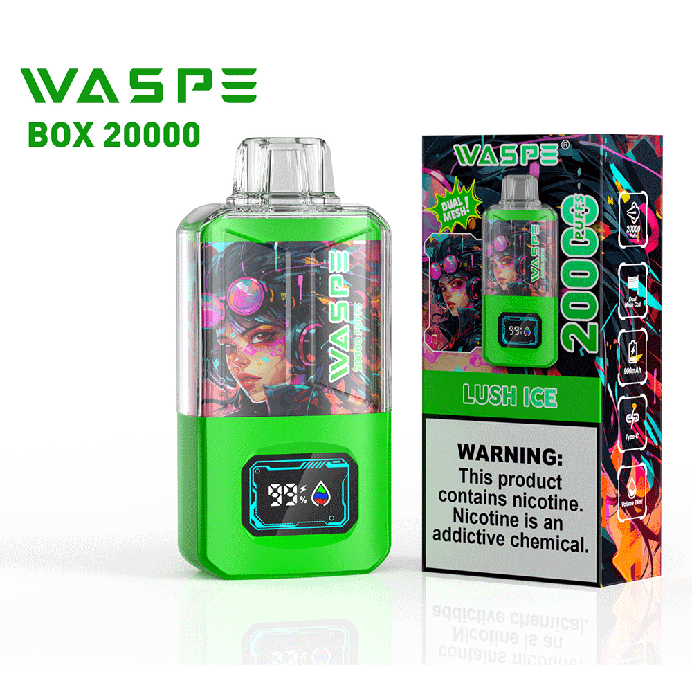 WASPE 20000 20K Puffs 0% 2% 3% 5% Nicotine LCD Display Rechargeable Disposable Vape