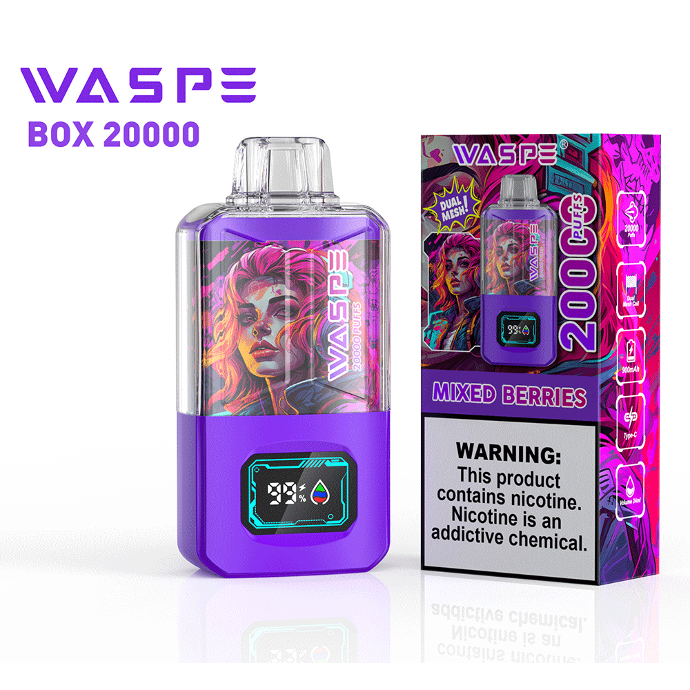 WASPE 20000 20K Puffs 0% 2% 3% 5% Nicotine LCD Display Rechargeable Disposable Vape