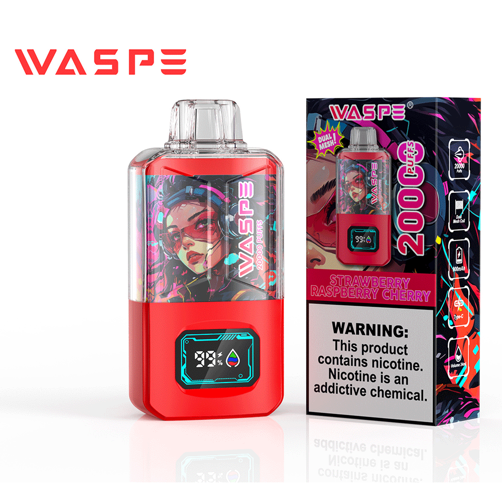 WASPE 20000 20K Puffs 0% 2% 3% 5% Nicotine LCD Display Rechargeable Disposable Vape