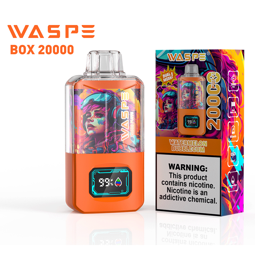 WASPE 20000 20K Puffs 0% 2% 3% 5% Nicotine LCD Display Rechargeable Disposable Vape