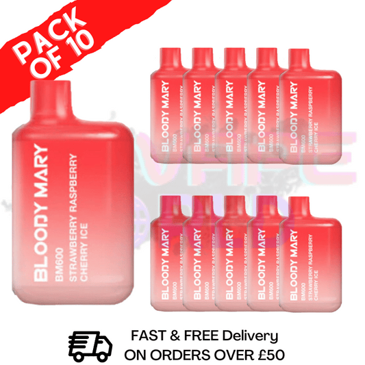 Strawberry Raspberry Cherry ICE - Bloody Mary 600Puff Box of 10