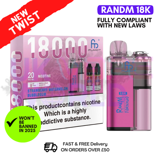 Straw Watermelon Bubblegum RandM Tornado 18K 18000 Puff Vape Kit