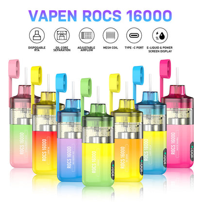 Local Warehouse VAPEN ROCS 16000 Puff Refillable OCS Disposable Vape RGB Light Electronic Cigarette Wholesale