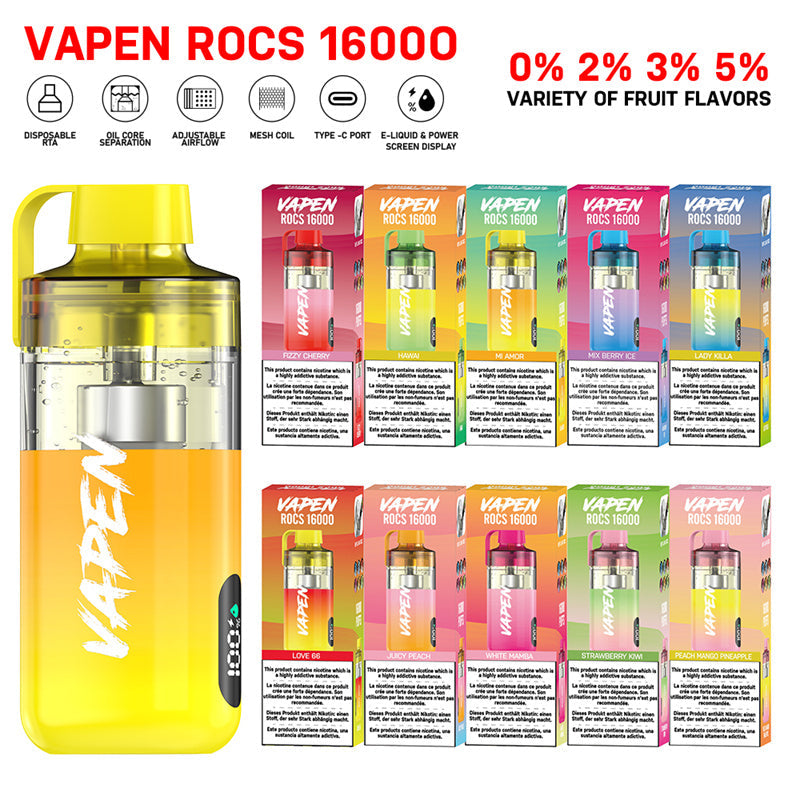 Local Warehouse VAPEN ROCS 16000 Puff Refillable OCS Disposable Vape RGB Light Electronic Cigarette Wholesale