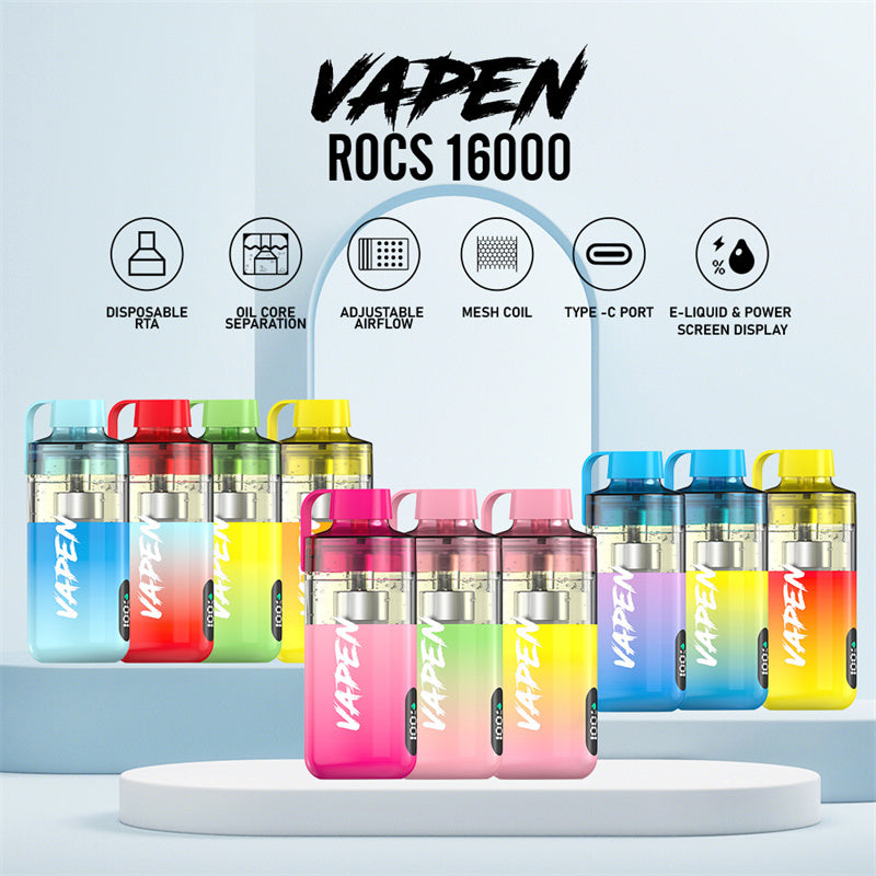 Vapen Rocs 16000 Puffs 25ml Refilled RGB Light Disposable Electronic Cigarette Vape Puff 16k Eu Warehouse