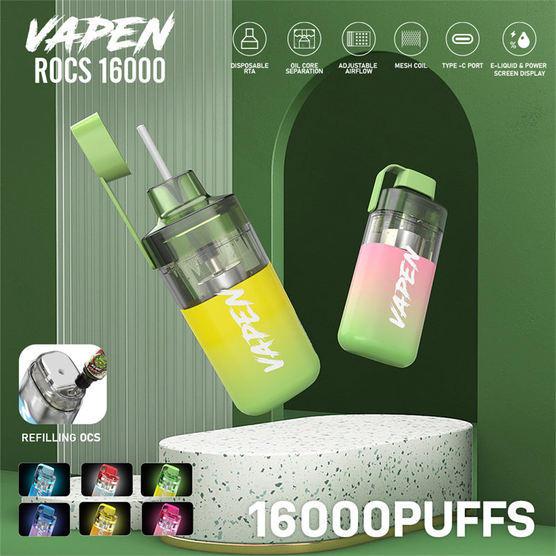 Vapen Rocs 16000 Puffs 25ml Refilled RGB Light Disposable Electronic Cigarette Vape Puff 16k Eu Warehouse