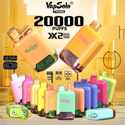 Vapsolo Twins 20000 Puffs Disposable Vape - 25ml Dual Flavors, Mesh Coil