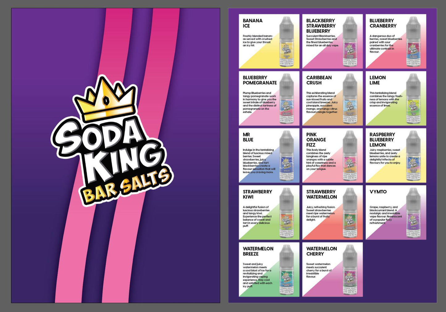 Pack of 10 Soda King Bar Nic Salts 10mg/20mg 10 ML TPD UK