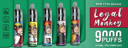 LEGAL MONKEY 9000 DISPOSABLE VAPE KIT 20MG TWIST TYPE 2+10ML TPD