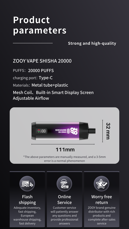 2024 New Arrive Zooy Shisha 20k Puffs Dtl Disposable Electronic Cigarette 20000 Puffs