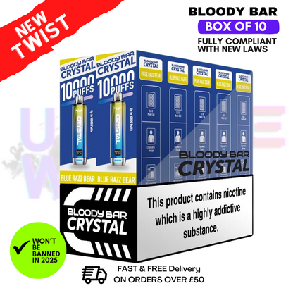 Blue Razz Bear Bloody Bar Crystal 10K Puff Box Of 10