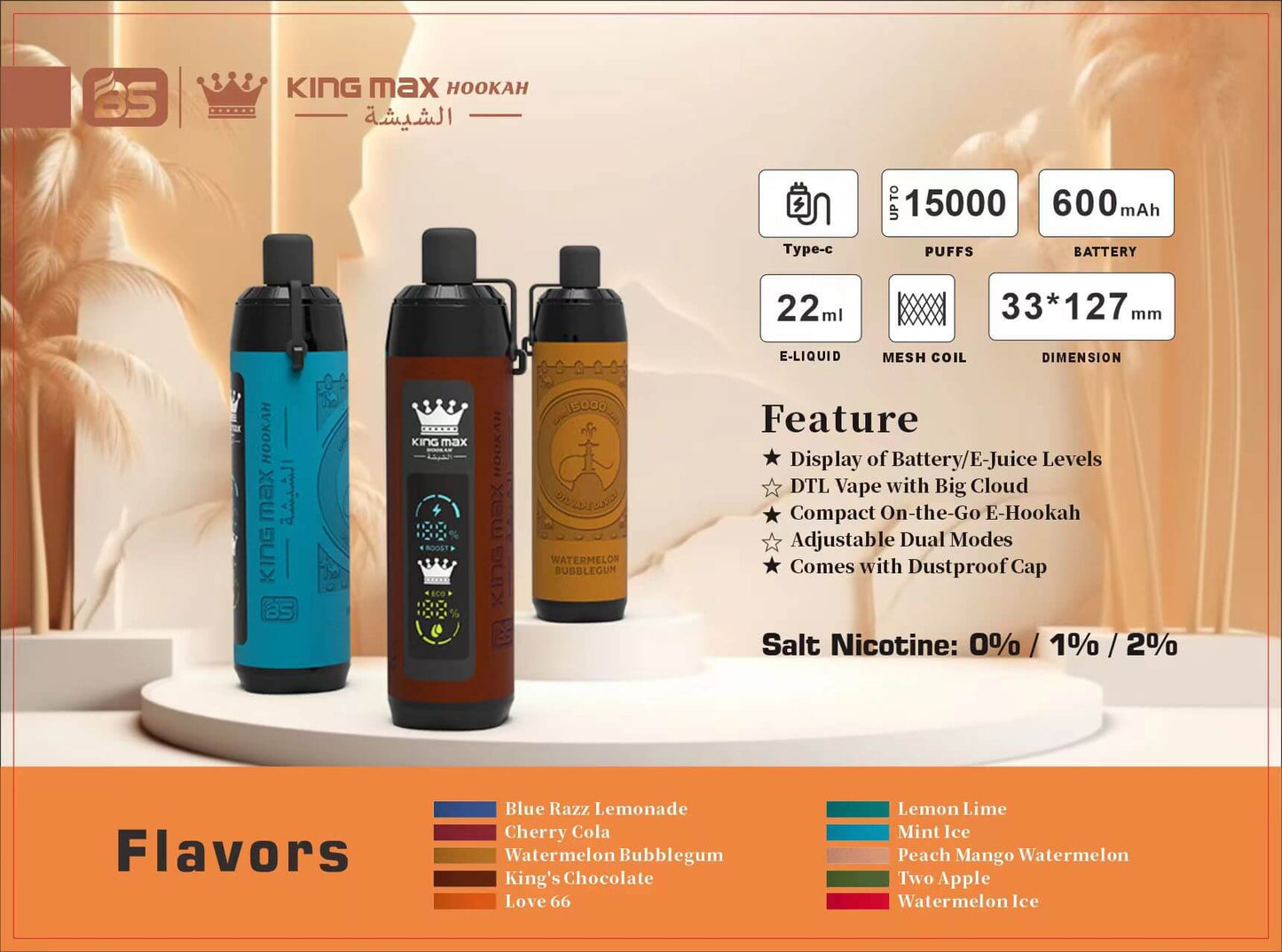 BREZE STIIK BS Kingmax Hookah 15000 Vape – Luxurious Design. Dual Modes. 15.000 Puffs. Adjustable Airflow. and Mesh Coil!