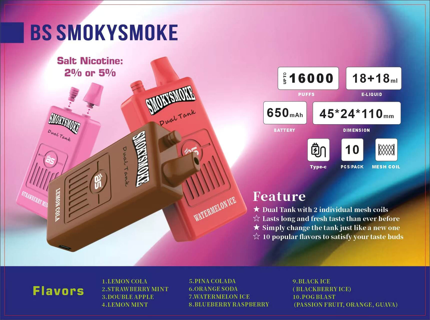 Breze Stiik Smokysmoke 16000 Vape: 32ml Dual Tank. Mesh Coil. 16.000 Puffs of Flavor and Power!