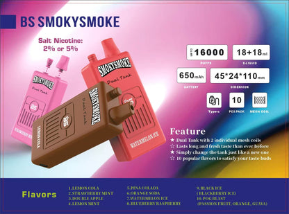 Breze Stiik Smokysmoke 16000 Vape: 32ml Dual Tank. Mesh Coil. 16.000 Puffs of Flavor and Power!