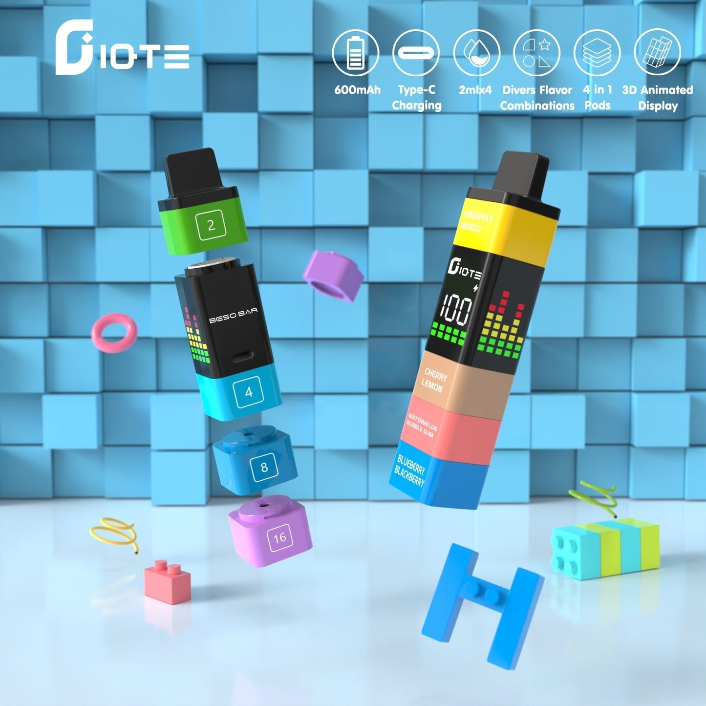 IQTE Maha 2400 Puffs Disposable Vape Wholesale-600mAh battery, 6ml E-liquid. Multiple Nicotine 4 Flavors