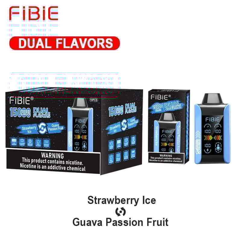 STRAWBERRY ICE & GUAVA PASSION FRUIT -FIBIE 15000 Dual Flavors Disposable Vapor Wands(15000 PUFFS)
