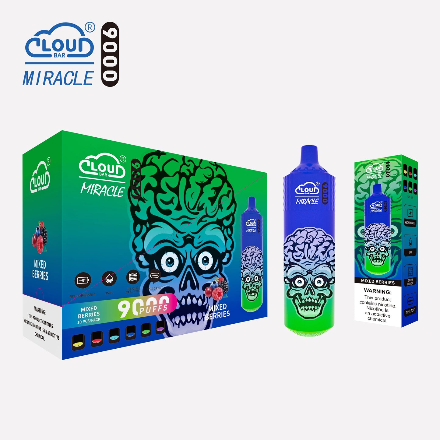 Cloud Multi Flavor 9000 Puffs  5% Rechargeable Cigarettes Vapor Electronic Vapes Pen 18ml for Cigarettes Lovers
