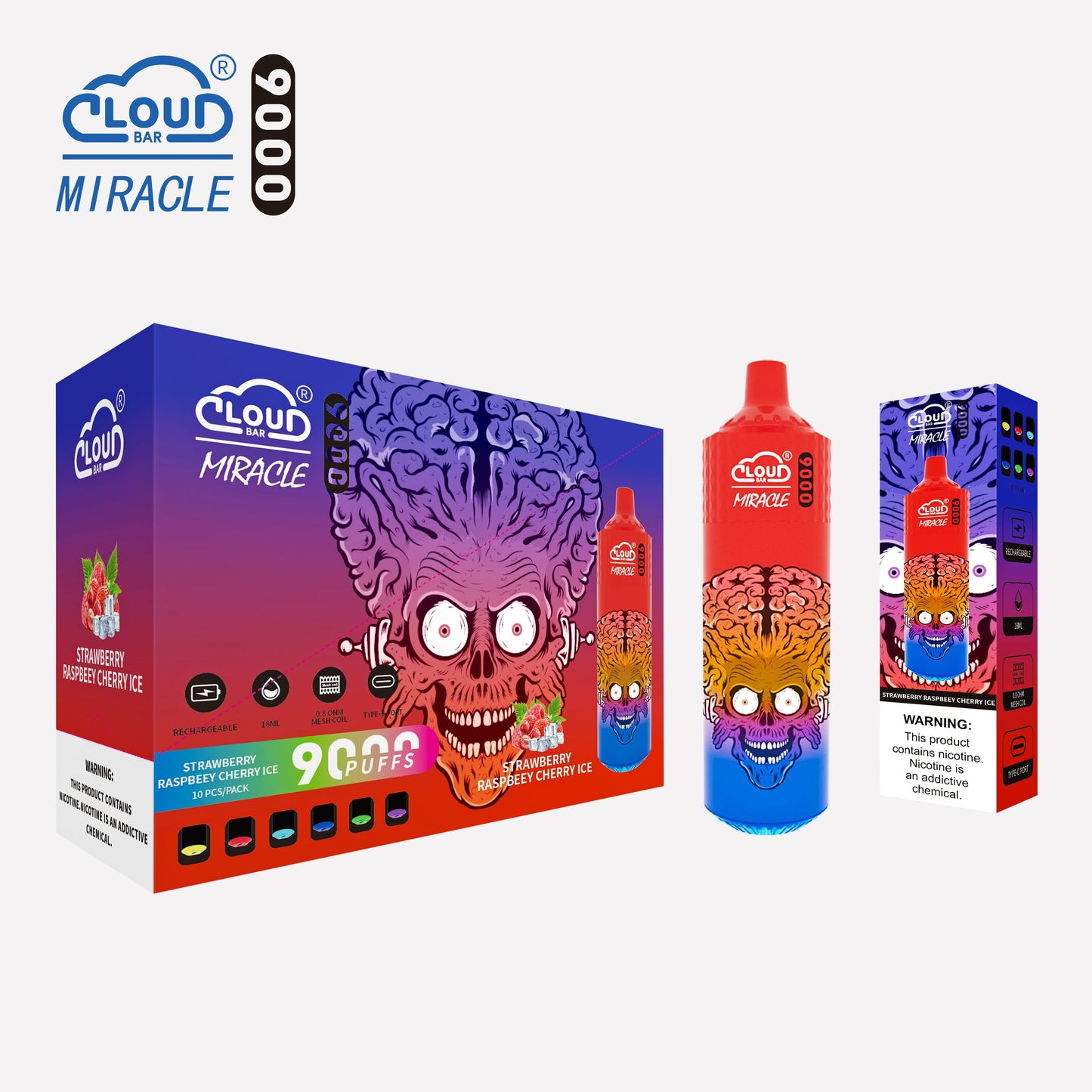 Cloud Multi Flavor 9000 Puffs  5% Rechargeable Cigarettes Vapor Electronic Vapes Pen 18ml for Cigarettes Lovers