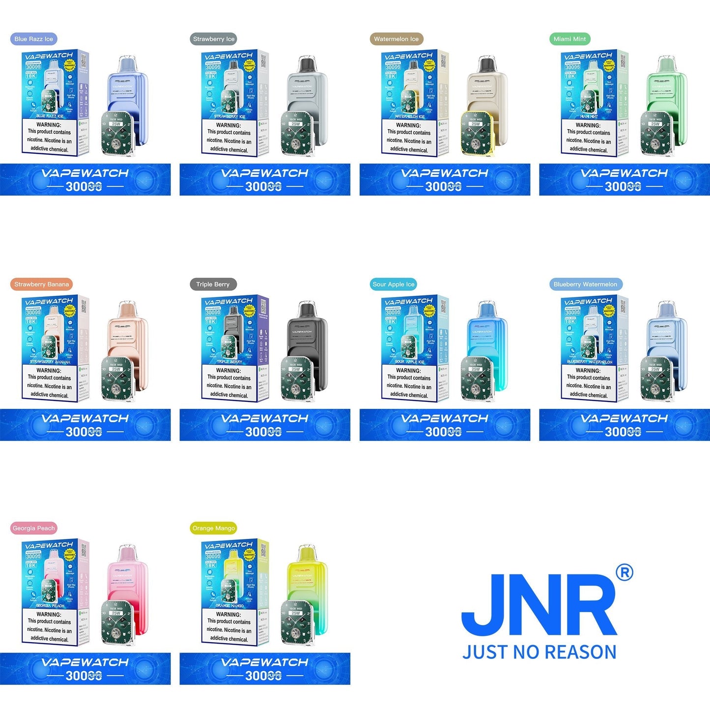 JNR Vape Watch 30000 30K Puffs Smoke Hot Selling Original Smart Disposable Vape-1000mAh Battery, 19ml E-liquid, Multiple Nicotine 10 Flavors